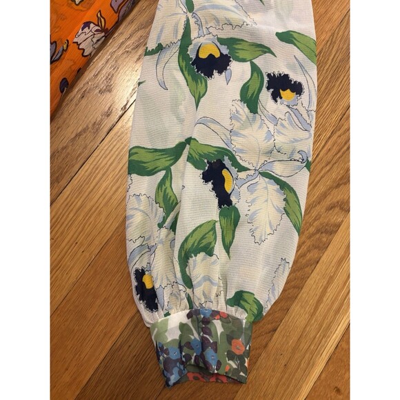 Tory Burch Kia Tie Neck Silk Blouse Orange Long Sleeve Multi Floral Size 6 - Picture 3 of 14